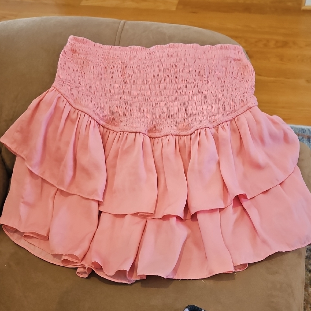 Pink Bubble Mini Skirt with Smocked Ruffles